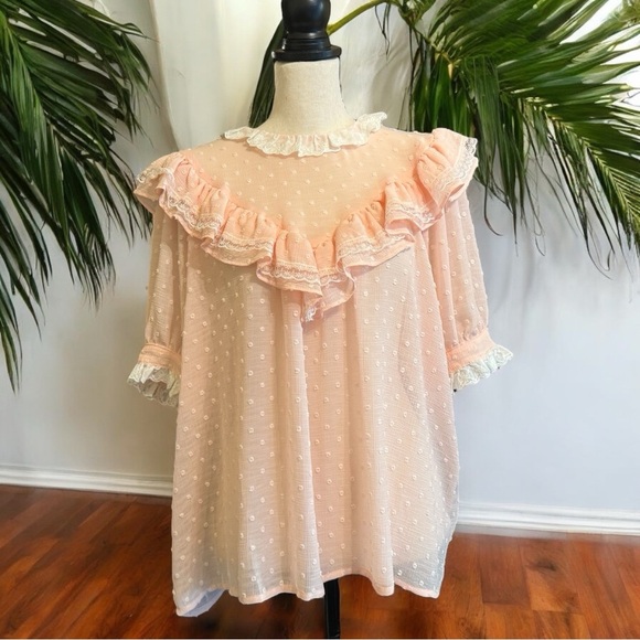 POL Sheer Swiss Dot Ruffle Blouse – Size L - Feminine Lace Top - Picture 1 of 12